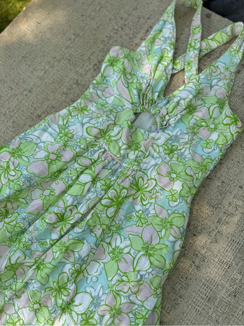 C/MEO Far Away Drop Waist Light Green Floral Midi Dress with Cutout Size Medium - Picture 6 of 8